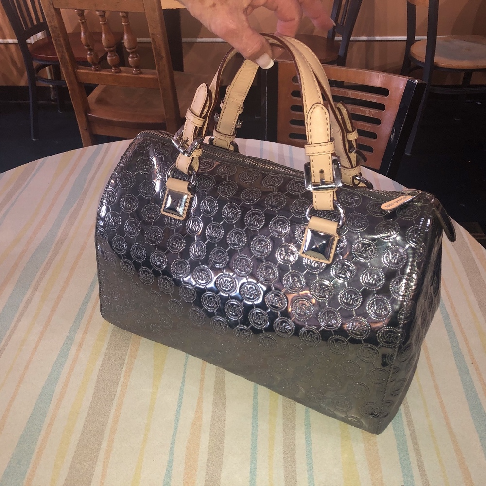 Michael Kors Monogram Mirror Metallic Grayson Bag
